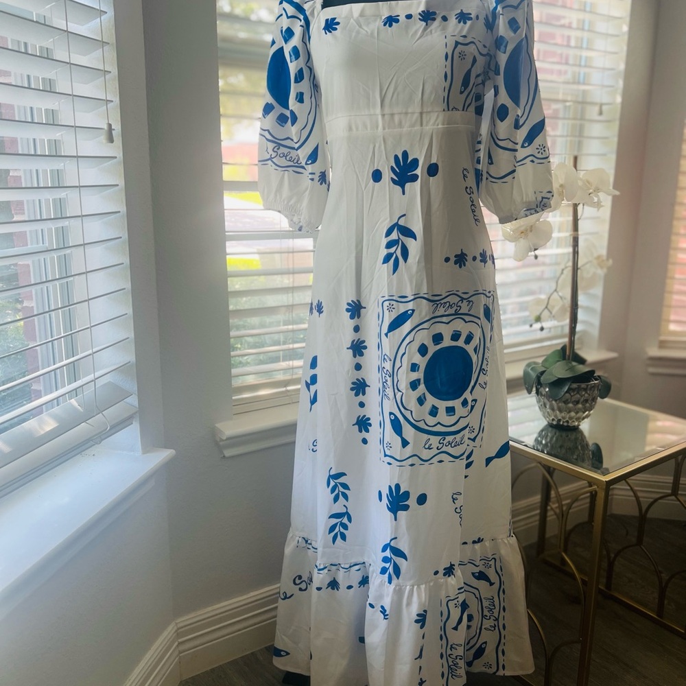 Blue and White Maxi Dress